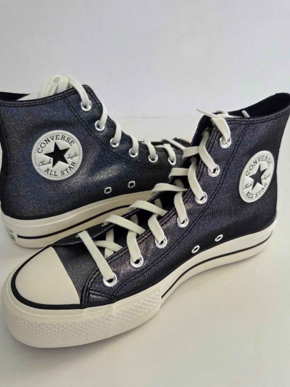 Converse Chuck Taylor All Star Lift Platform W8 HighTop Black Sparkle ShimmerNEW